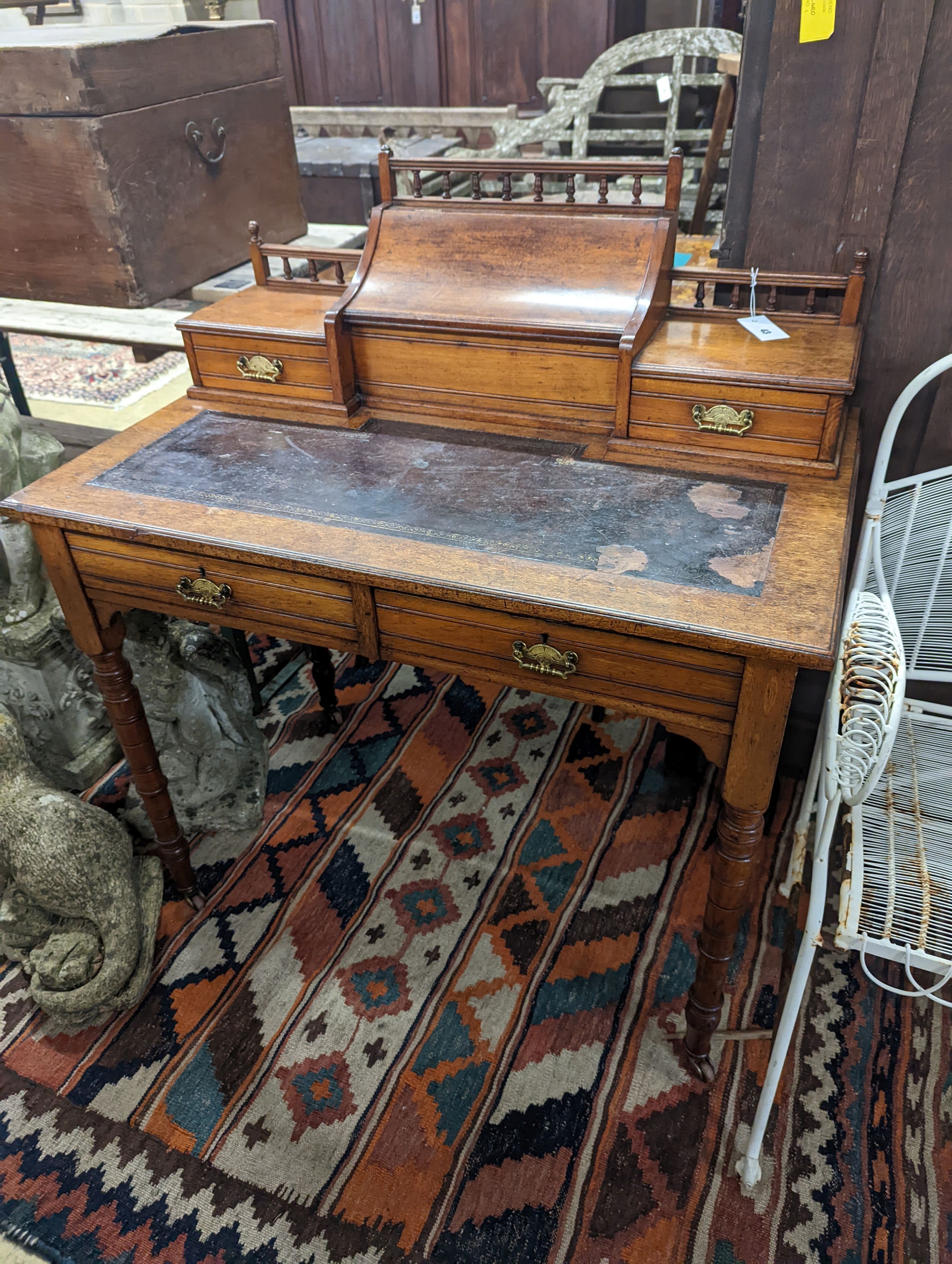 A late Victorian mahogany desk, width 92cm, depth 56cm, height 102cm